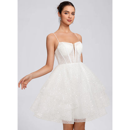 Dazzling A-Line Sweetheart Sleeveless Tiered White Short Homecoming Dress for Women