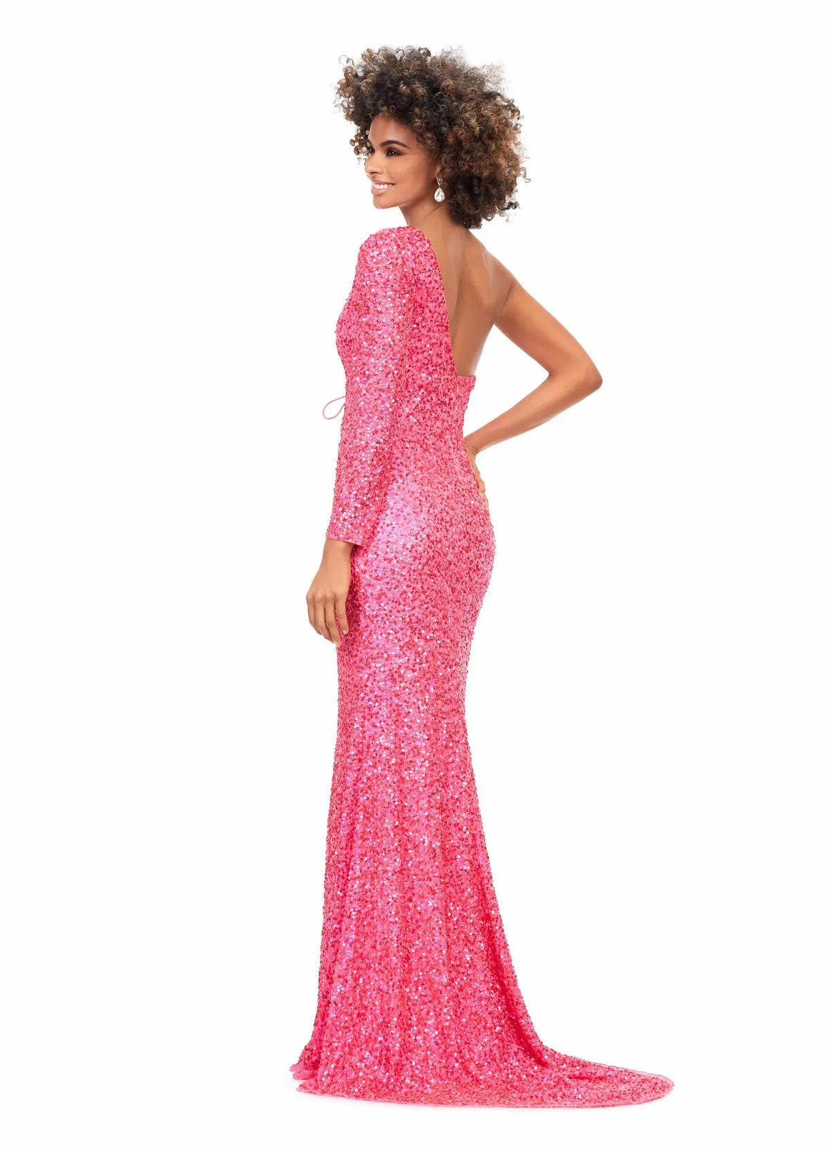 Dazzling Bodycon One-Shoulder Lace-Up High-Slit Royal Blue Floor-Length Evening Dress Women's