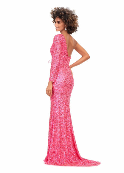 Dazzling Bodycon One-Shoulder Lace-Up High-Slit Royal Blue Floor-Length Evening Dress Women's