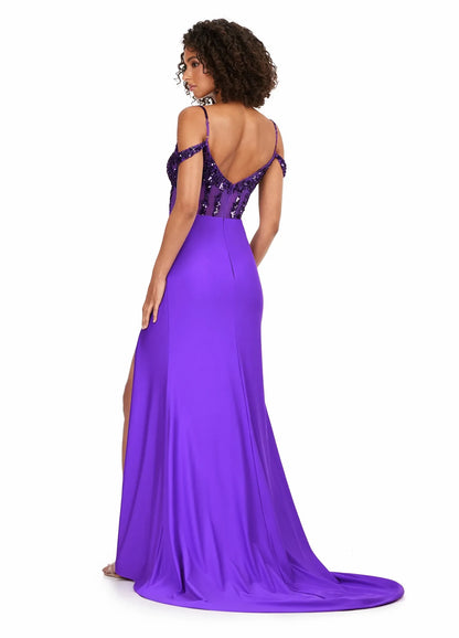 Dazzling Sheath Sweetheart Off-Shoulder Sequin Violet Floor-Length Evening Gown Women's