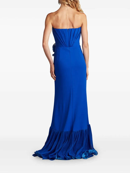 Dramatic Cobalt Blue Strapless Ruffled Prom Dress