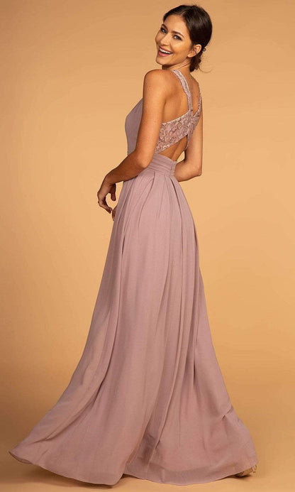 Dusty Rose Halter Neck Prom Dress With Lace Back And Chiffon A Line Formal Prom Dress