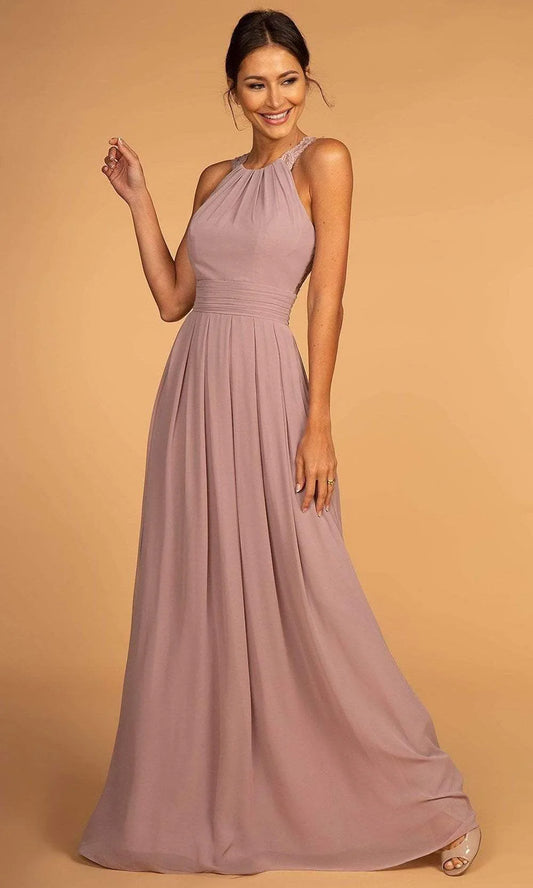 Dusty Rose Halter Neck Prom Dress With Lace Back And Chiffon A Line Formal Prom Dress