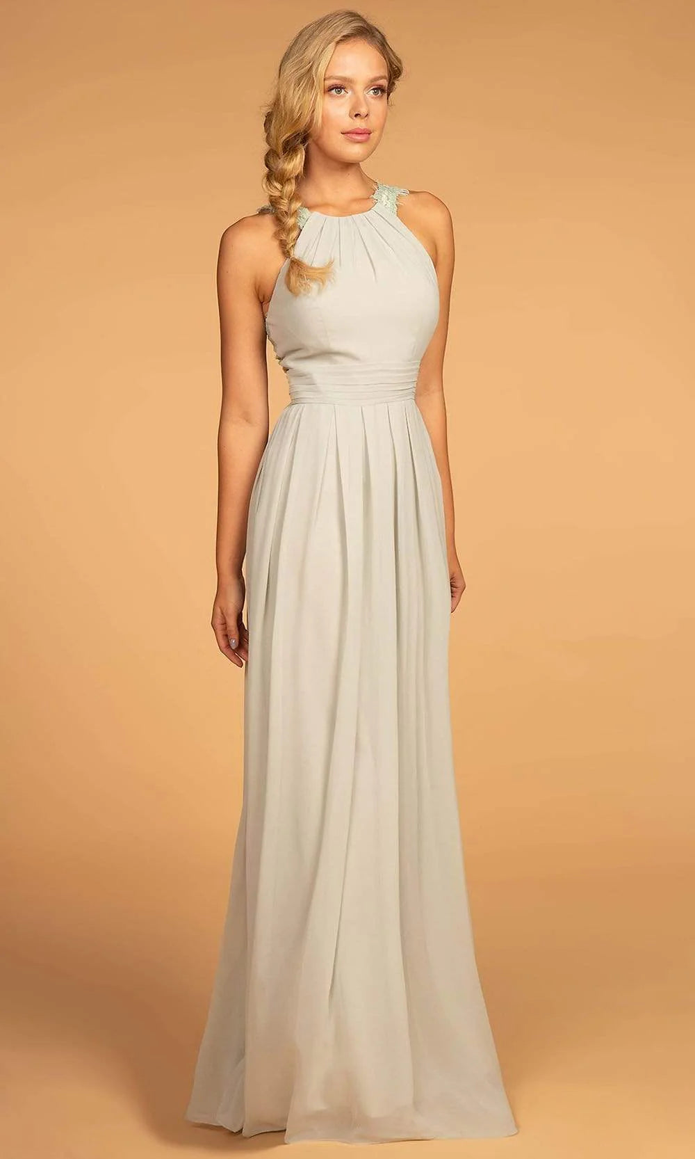 Dusty Rose Halter Neck Prom Dress With Lace Back And Chiffon A Line Formal Prom Dress