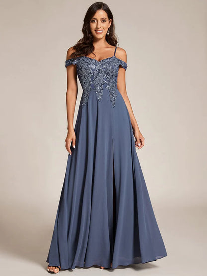 Custom Size Cold Shoulder Sequin Side Slit Evening Dresses