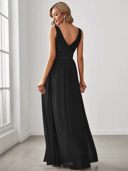 Sleeveless V-Neck Empire Waist Floor-Length Evening Dress