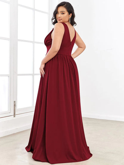 V-Neck High Slit Empire Waist Floor-Length Evening Dress