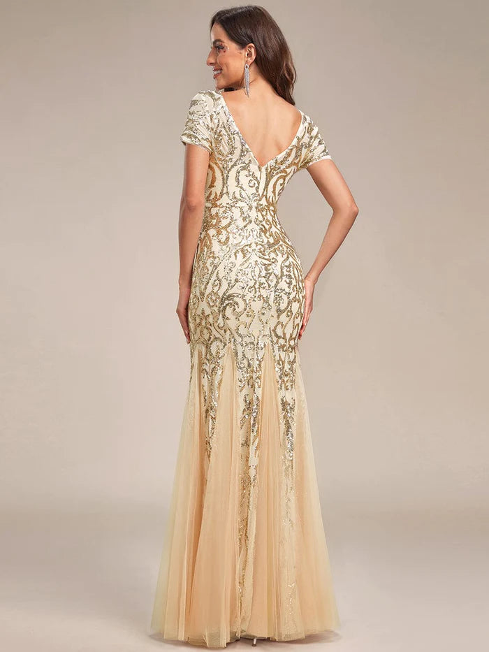 Sequin Bodycon Round Neckline Mermaid Evening Dress