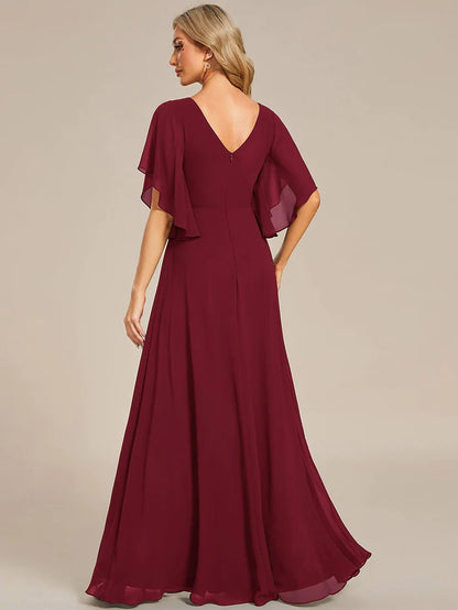 Half Sleeves Top Applique Decoration Chiffon Mother of the Bride Dress