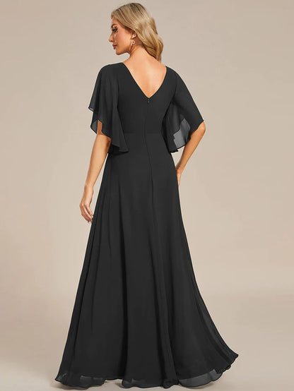 Half Sleeves Top Applique Decoration Chiffon Mother of the Bride Dress