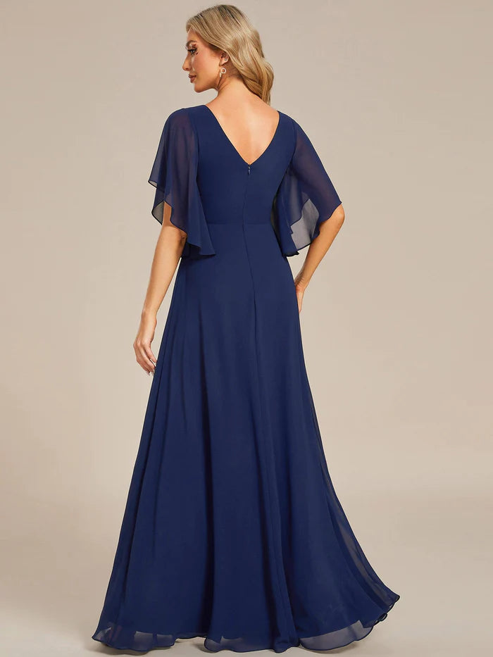 Half Sleeves Top Applique Decoration Chiffon Mother of the Bride Dress