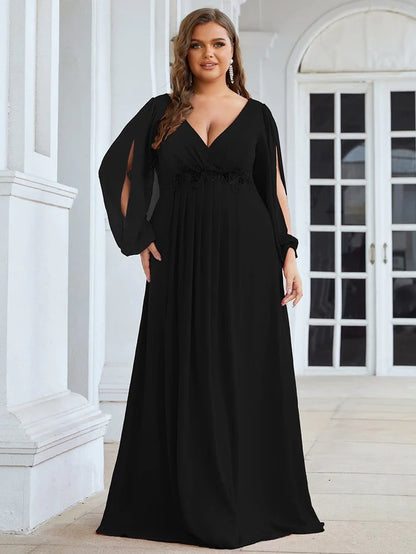 Stylish Chiffon Plus Size Evening Dresses with Long Lantern Sleeves – Koutun Dress