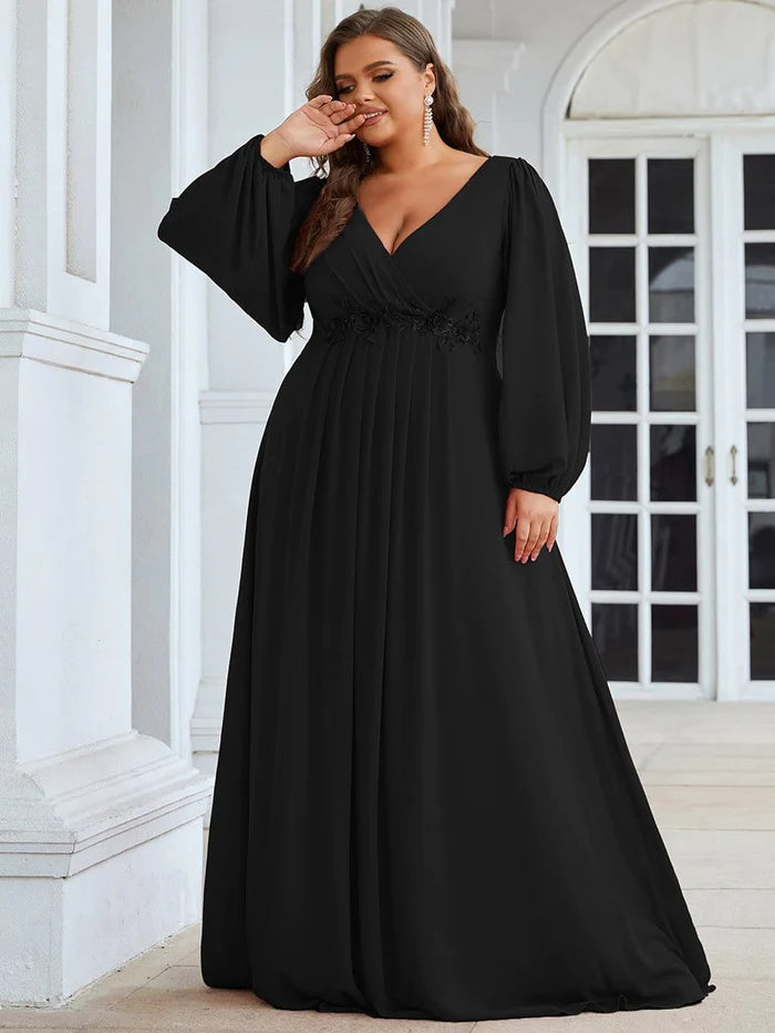 Stylish Chiffon Plus Size Evening Dresses with Long Lantern Sleeves – Koutun Dress