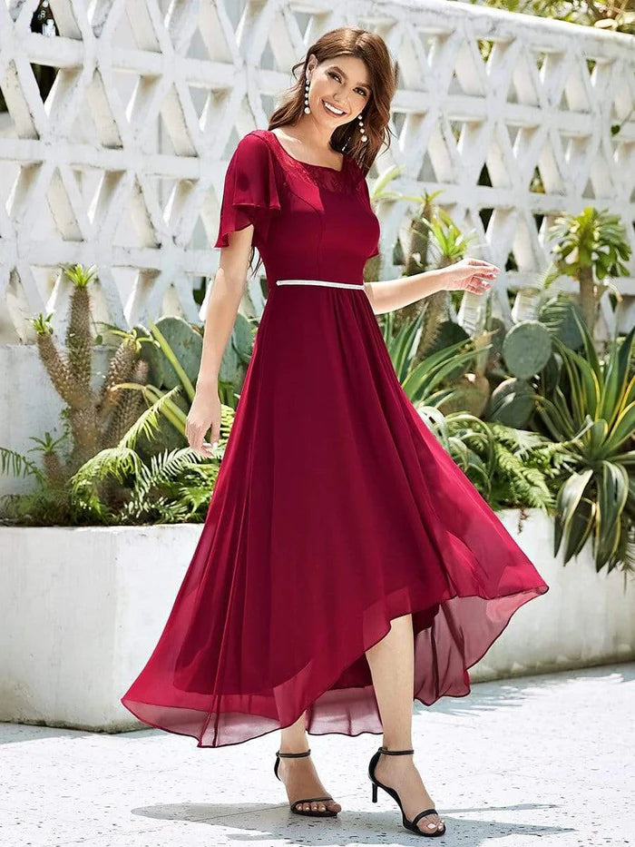 Women's Casual Boat Neck A-Line Midi Dress with Irregular Hem