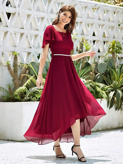 Women's Casual Boat Neck A-Line Midi Dress with Irregular Hem