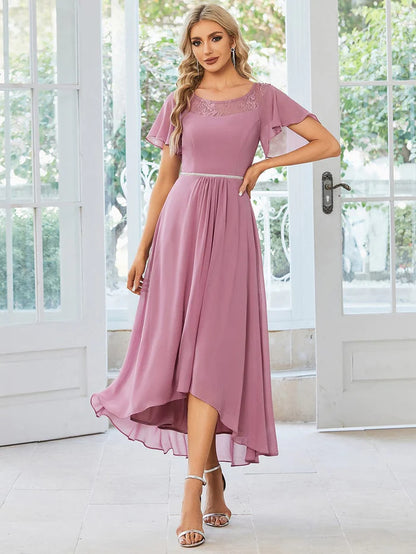 Women's Casual Boat Neck A-Line Midi Dress with Irregular Hem