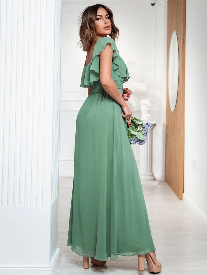Off The Shoulder Maxi Chiffon Bridesmaid Dresses With Side Split