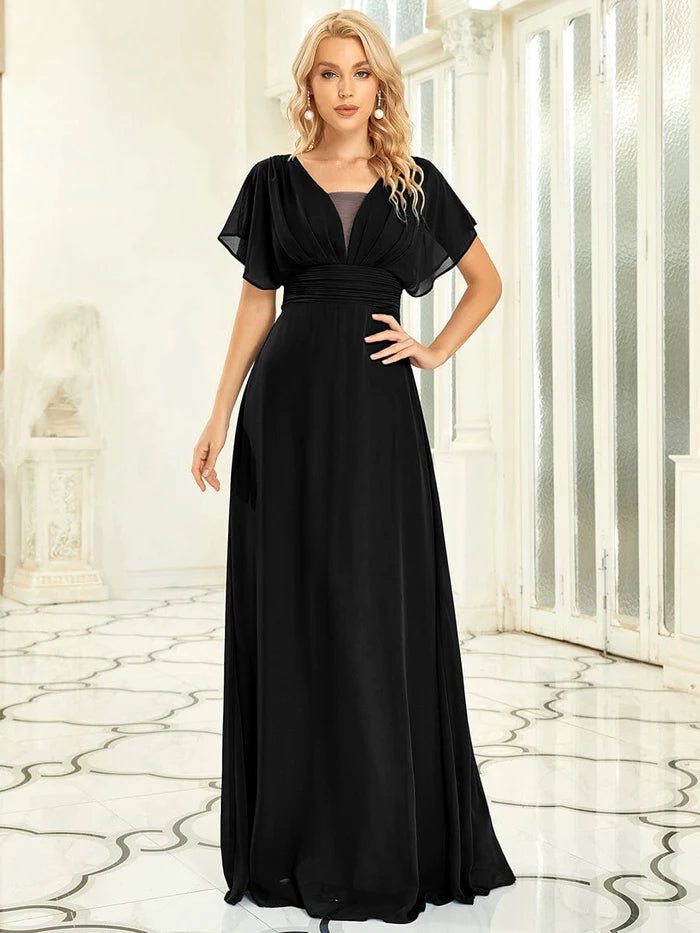 Women's A-Line Empire Waist Maxi Chiffon Evening Dress – Koutun Dress