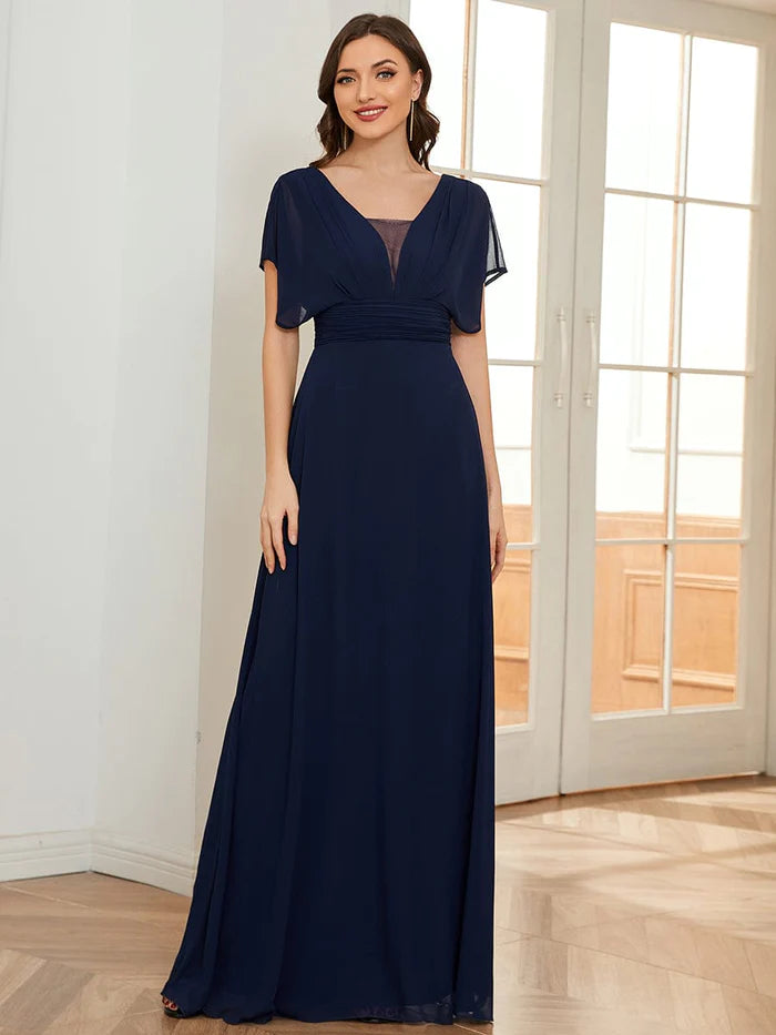 Women's A-Line Empire Waist Maxi Chiffon Evening Dress – Koutun Dress