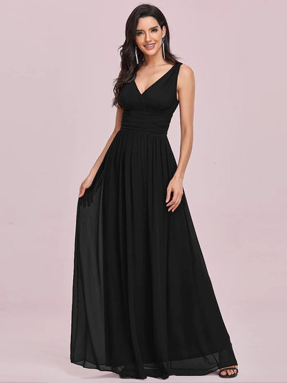 Elegant V Neck A Line Chiffon Maxi Bridesmaid Dresses