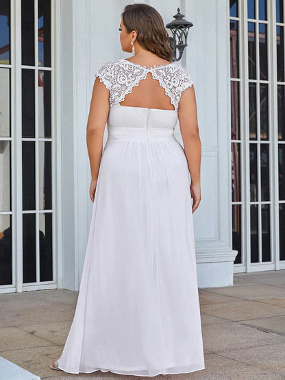Plain Pleated Chiffon Wedding Dress with Lace Decorations – Koutun Dress