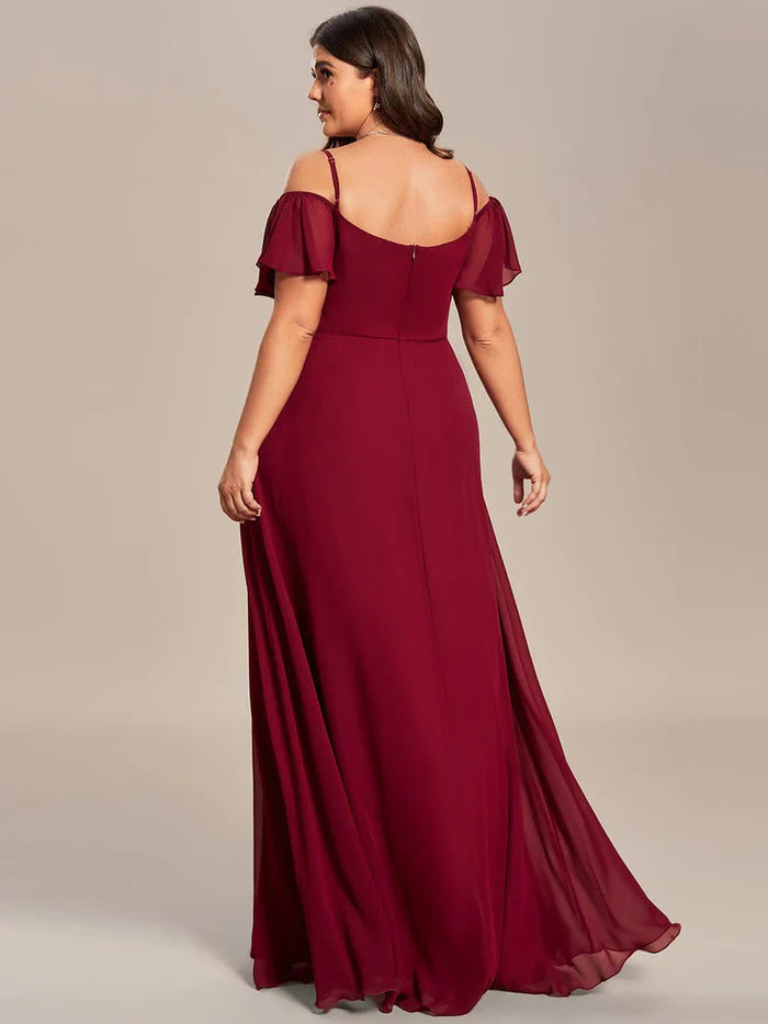 Stylish Cold-Shoulder Floor Length Bridesmaid Dress with Side Slit