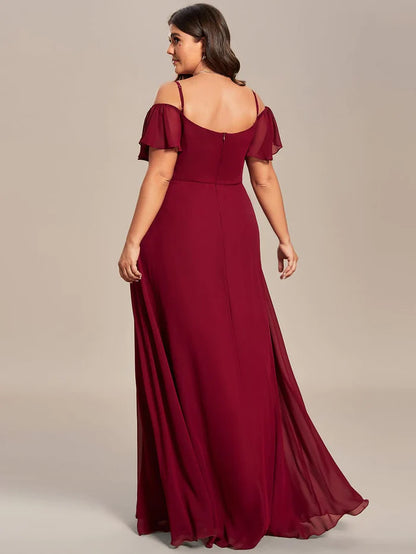 Stylish Cold-Shoulder Floor Length Bridesmaid Dress with Side Slit