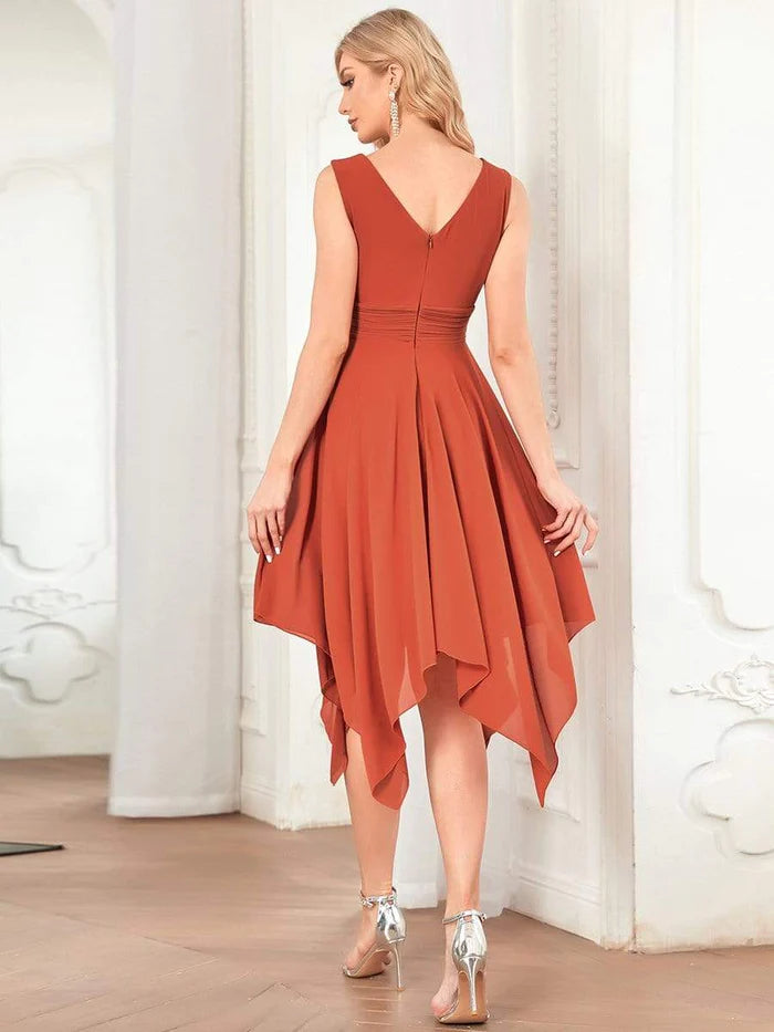 Knee Length Chiffon Bridesmaid Dress with Irregular Hem