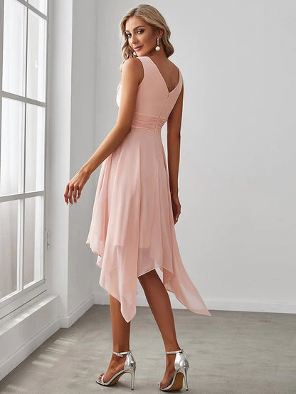 Knee Length Chiffon Bridesmaid Dress with Irregular Hem