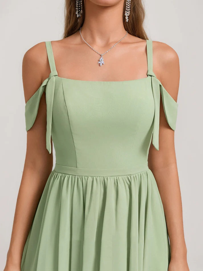 Back view of the sleeveless square neck homecoming dress.