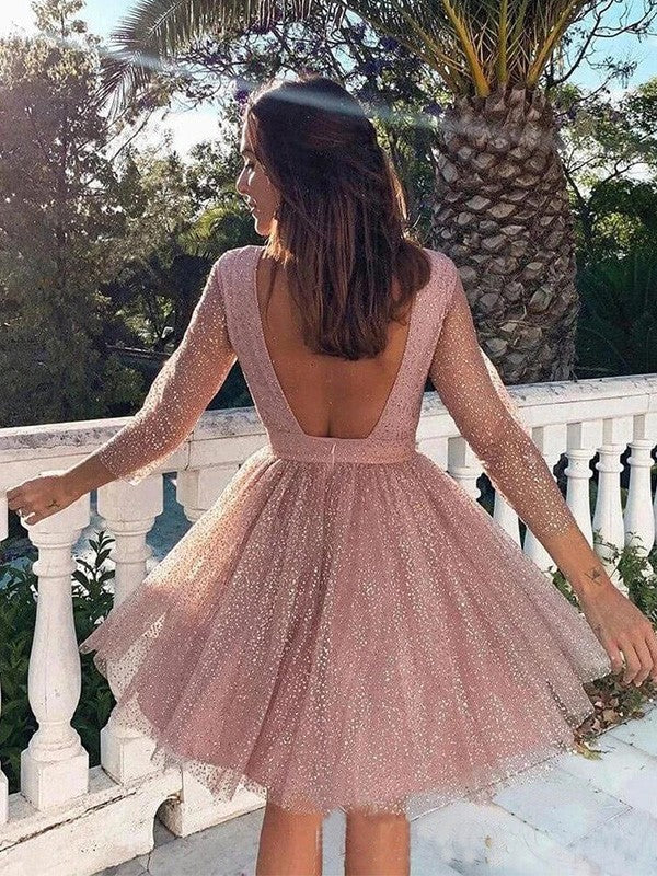 Back view of the short A-Line ruffle dress.