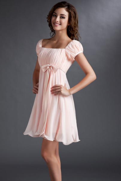 Back view of the A-line homecoming dress showing ruffle and beading.