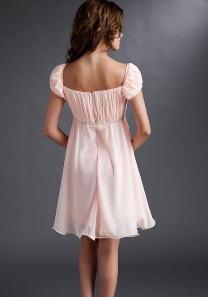 Side view of the short A-line dress, highlighting the square neckline.