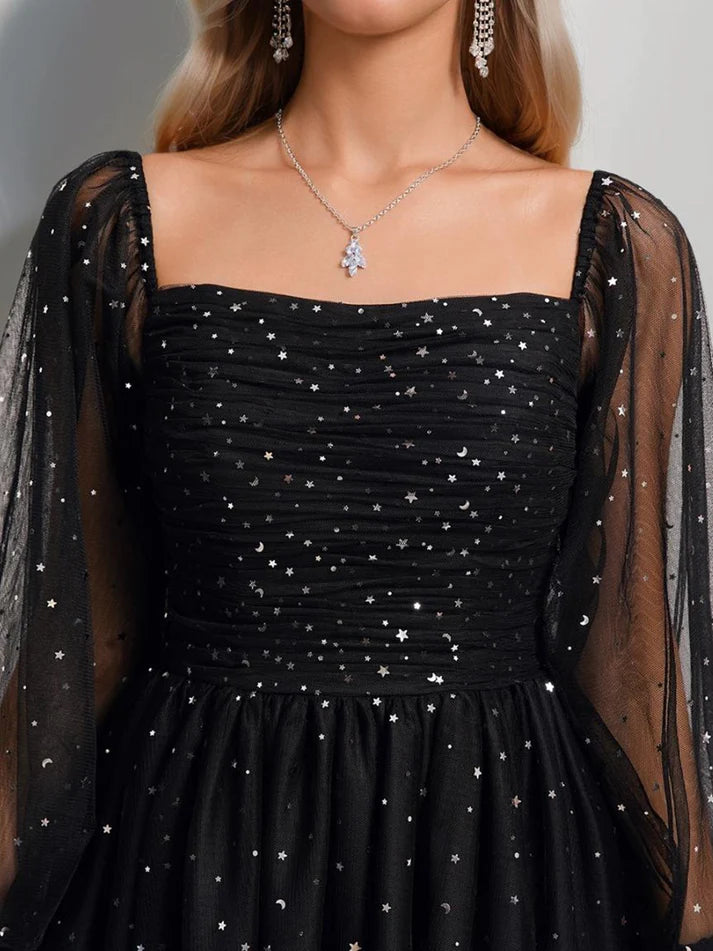 Back view of the sequined A-Line short homecoming dress.