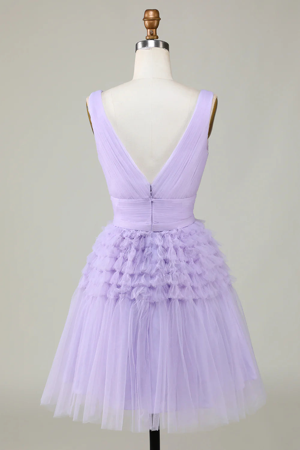Back view of lilac A-Line Tulle Homecoming Dress.