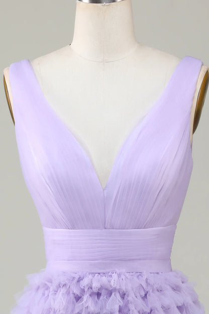 Side view of lilac A-Line Tulle Homecoming Dress.