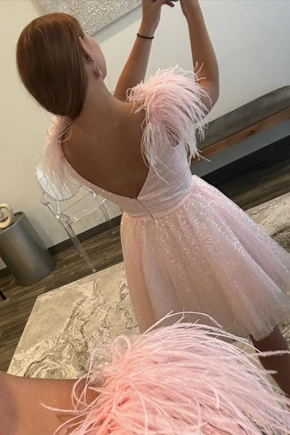 Back view of the elegant A-line tulle homecoming dress.