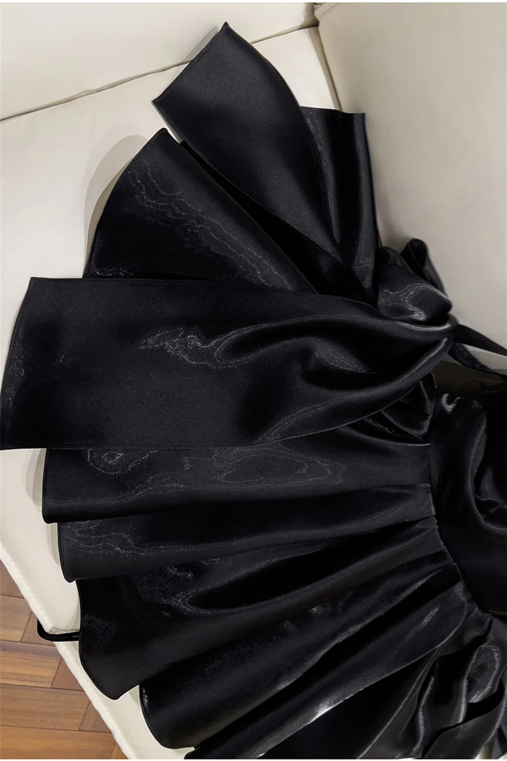 Koutun Black Bow Tie Dress, front view with model posing.