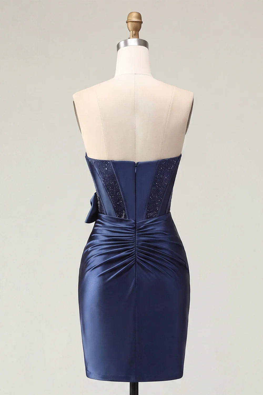 Full length view of the navy blue homecoming dress, perfect for formal events.