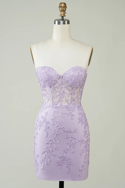 Elegant bodycon sweetheart corset homecoming dress with appliques.