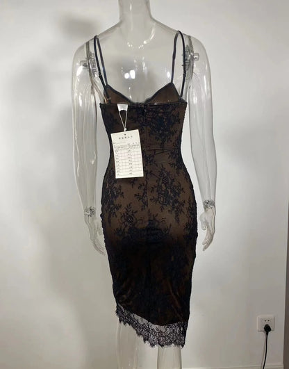 Detailed view of the lace pattern and fabric of the homecoming dress.