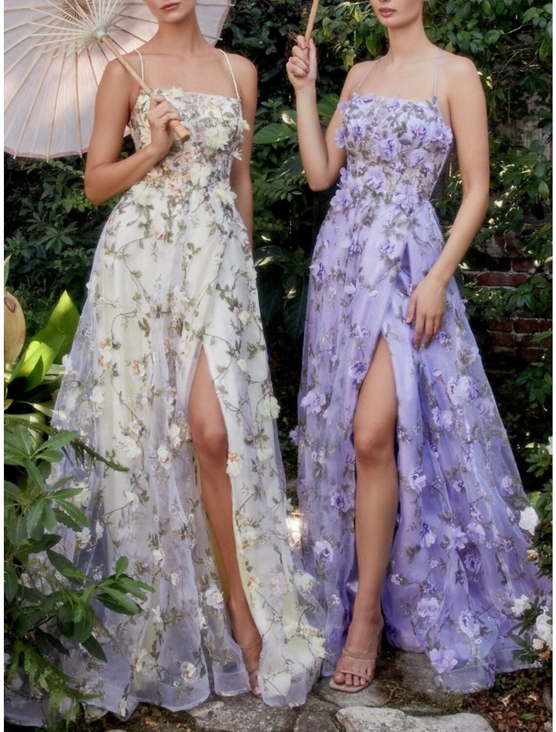 Elegant sheath floral lace prom dress with spaghetti straps and a court train.
