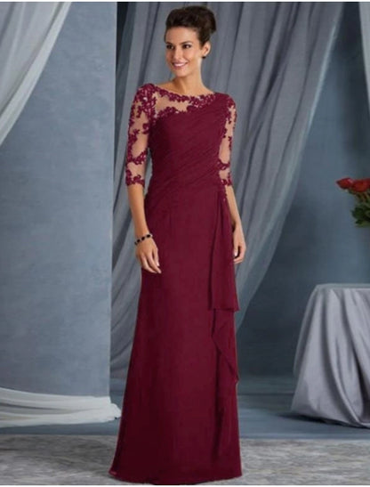 Side view of the formal half-sleeve gown, showing the drape of the fabric.