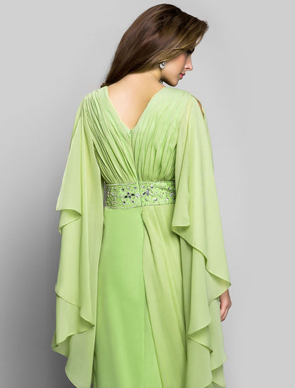 Back view of the elegant gown, highlighting the V-back and silhouette.