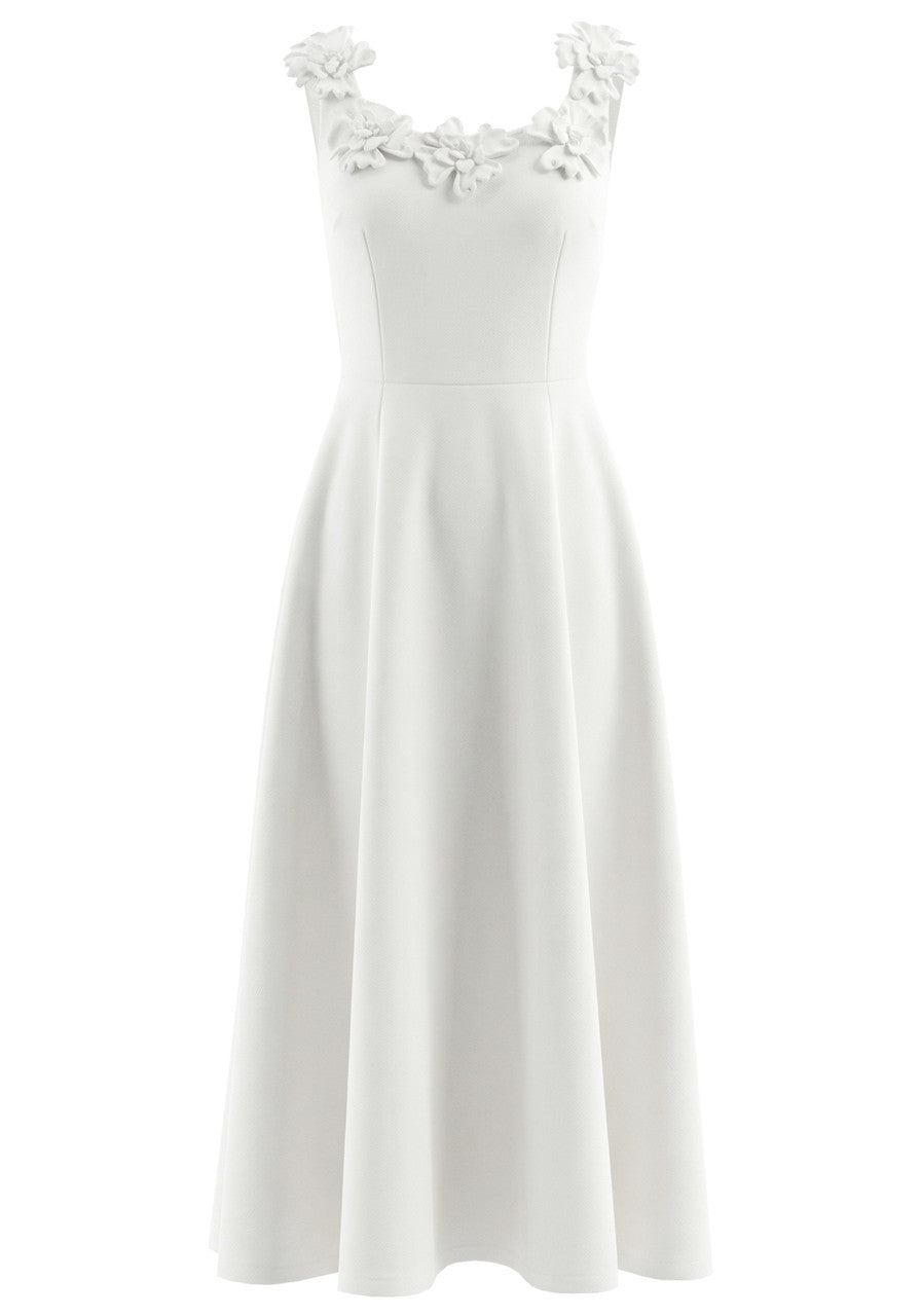 Elegant 3D Flower Applique Square Neck A Line Midi Prom Dress