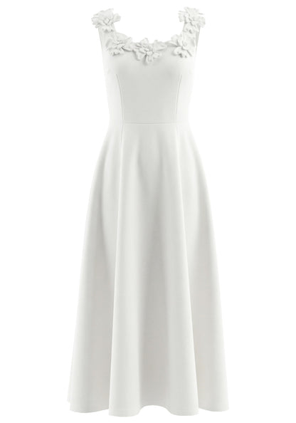 Elegant 3D Flower Applique Square Neck A Line Midi Prom Dress