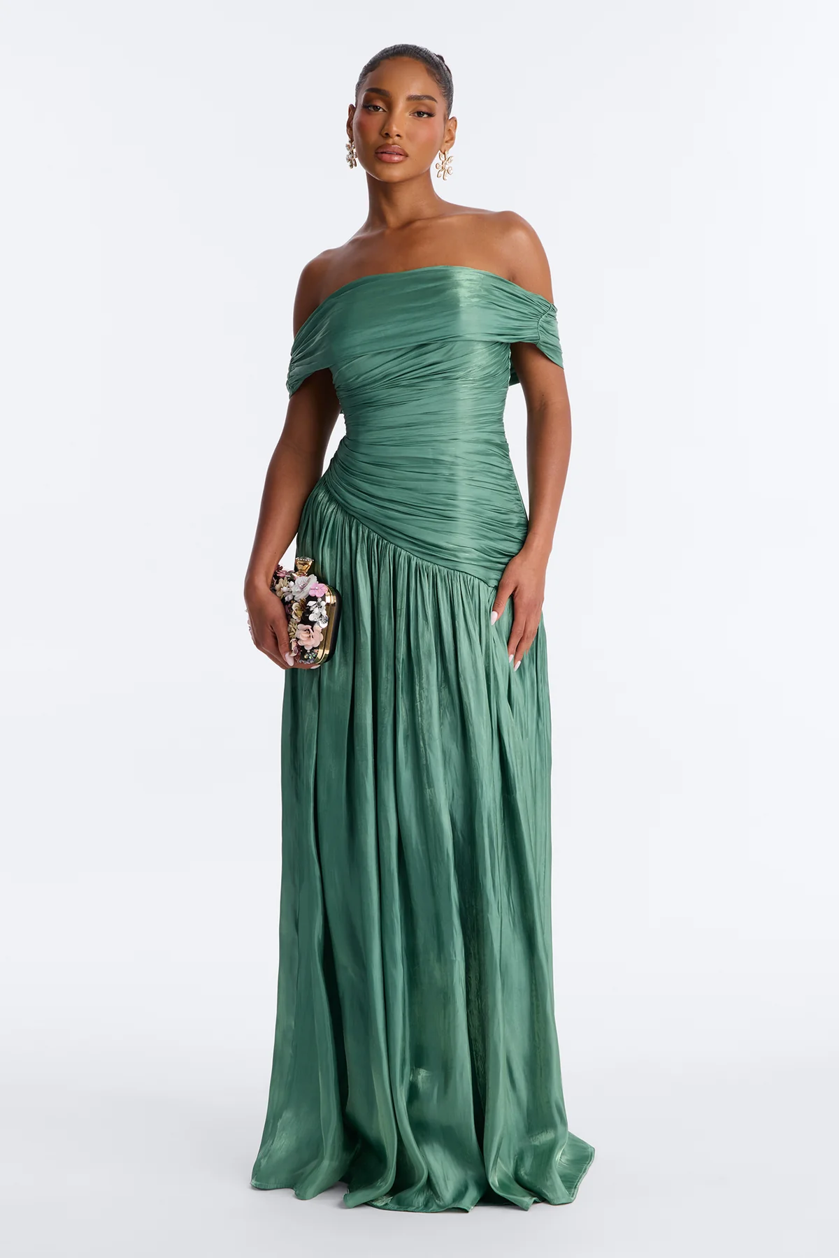 Elegant A Line Off Shoulder Short Sleeve Zipper Back Long Evening Dress
