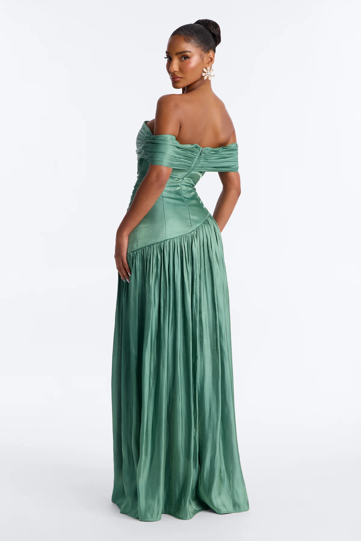 Elegant A Line Off Shoulder Short Sleeve Zipper Back Long Evening Dress