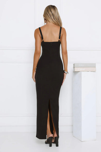 Elegant Adjustable Spaghetti Strap Sweetheart Neckline Rhinestone Detail Back Slit Mermaid Maxi Evening Dress For Formal Evening Prom Wedding Guest Bridesmaid Cocktail Party Gala