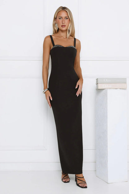 Elegant Adjustable Spaghetti Strap Sweetheart Neckline Rhinestone Detail Back Slit Mermaid Maxi Evening Dress For Formal Evening Prom Wedding Guest Bridesmaid Cocktail Party Gala